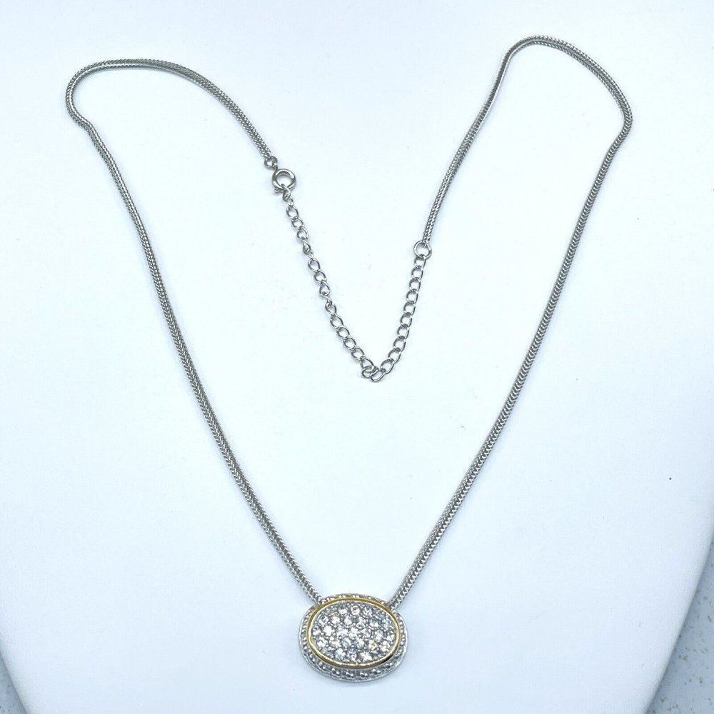 Emma Skye Pave Crystal Necklace Silver Tone Gold Tone Accent Wheat Link Chain 16 - Picture 5 of 13